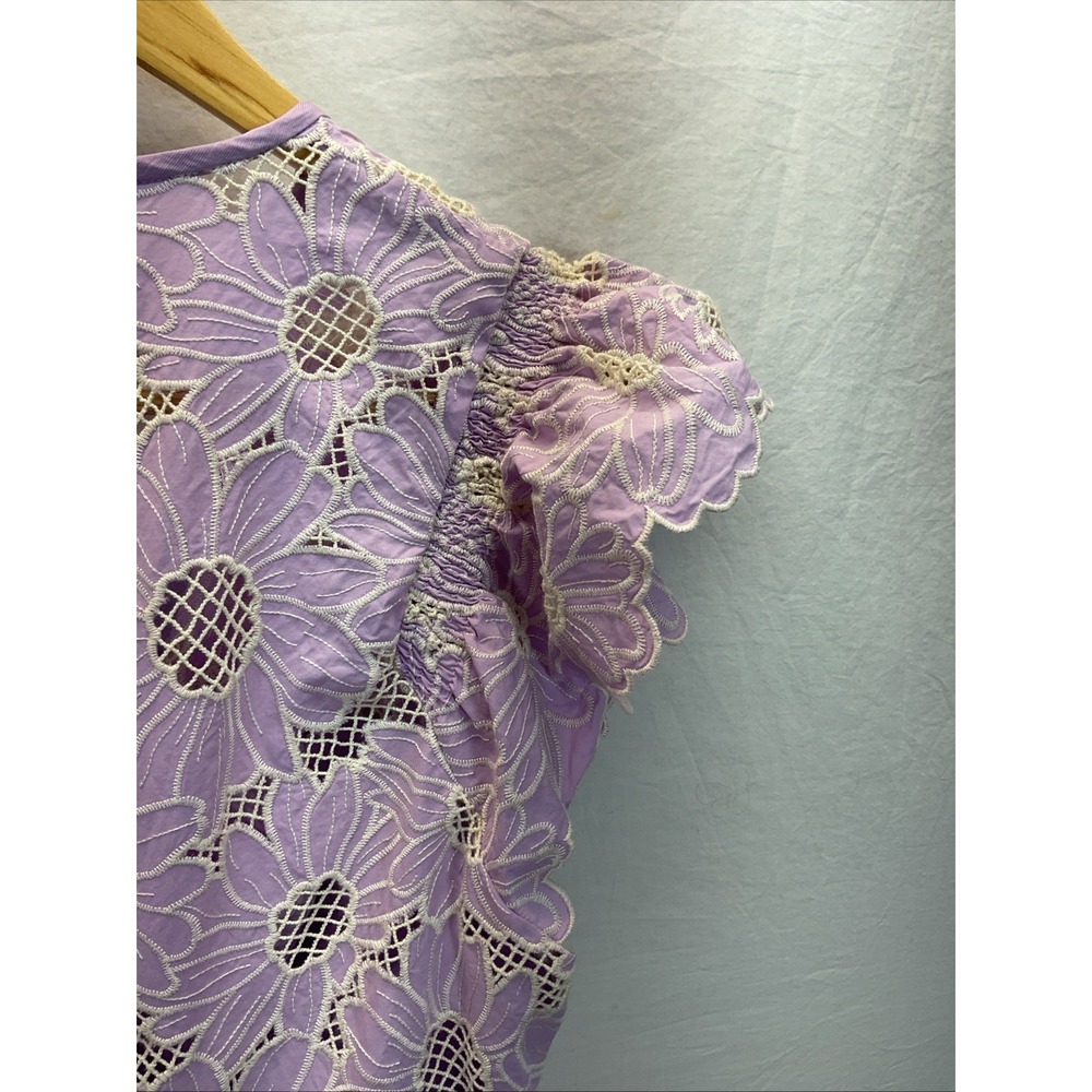Sandro Broderi  Dress Purple flutter sleeve floral eyelet sz 40‎ US 8-10 - Picture 4 of 10